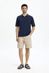 Selected Ribbed knit polo shirt Navy