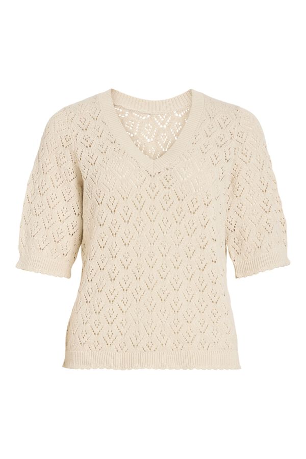 Vila Cotton openwork knit top Beige