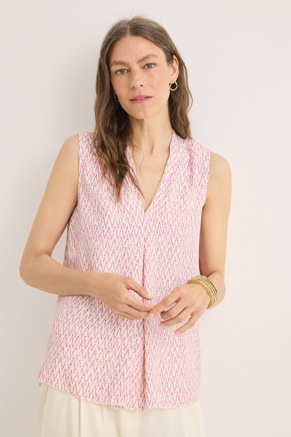 Cortefiel Blusa sin mangas Estampado blanco
