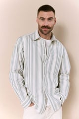 OOTO Camisa &agrave;s riscas manga comprida em popelina Verde