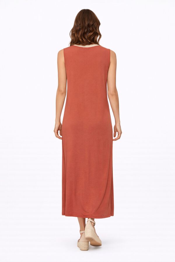 Vila Vestido midi sin mangas de viscosa y lino Coral