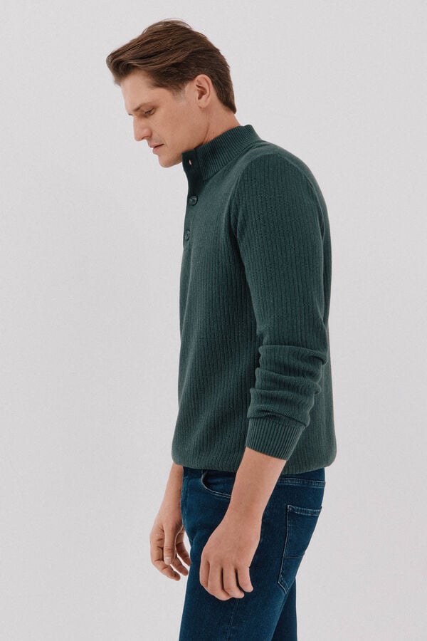 Cortefiel Structured cotton sweater  Dark green