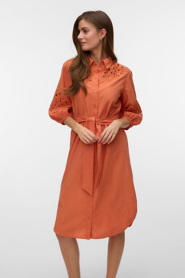 Vero Moda Vestido camiseiro bordado Vermelho