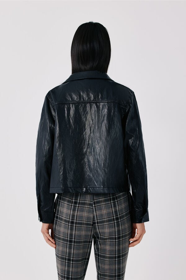 Cortefiel Faux leather lightweight jacket Black