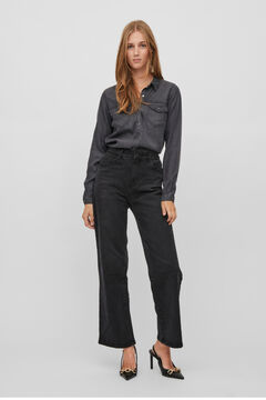 Cortefiel Camisa vaquera de mujer de manga larga con bolsillos Negro