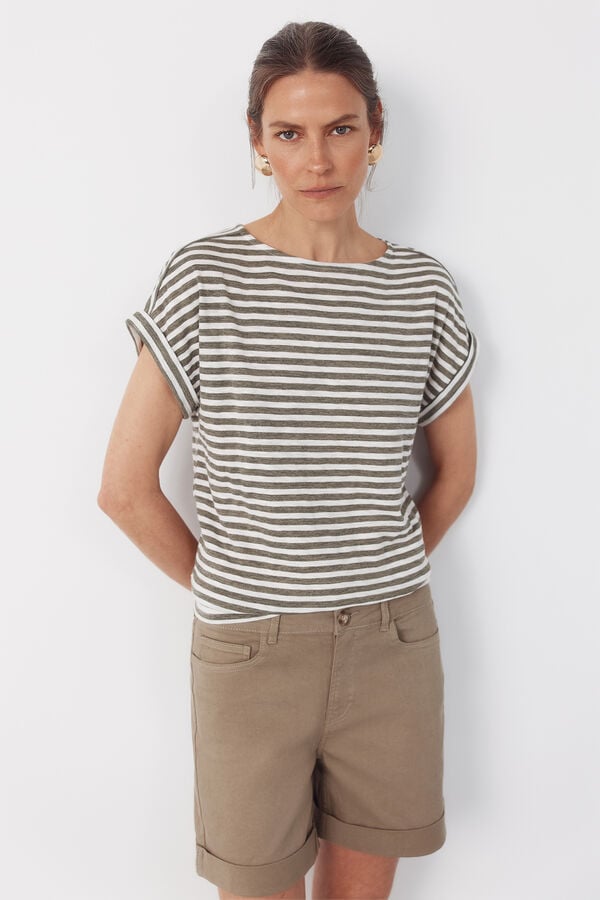 Cortefiel Striped t-shirt Kaki