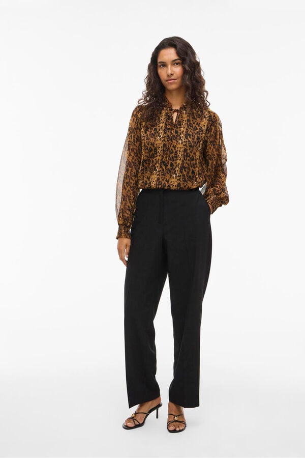Vila Blusa de chiffon estampada Castanho