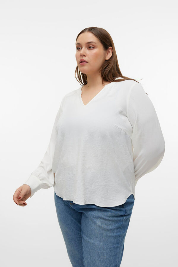 Cortefiel Curve long-sleeved V-neck top White