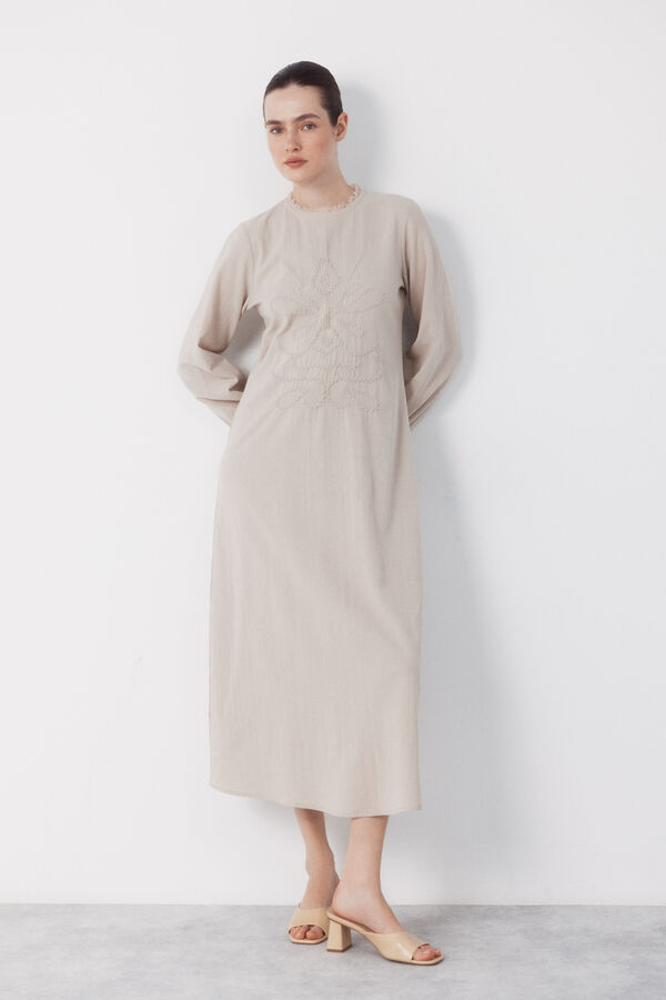 Cortefiel Embroidered dress Beige