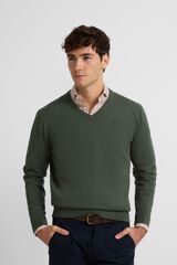 Silbon Suéter liso com gola em bico Verde