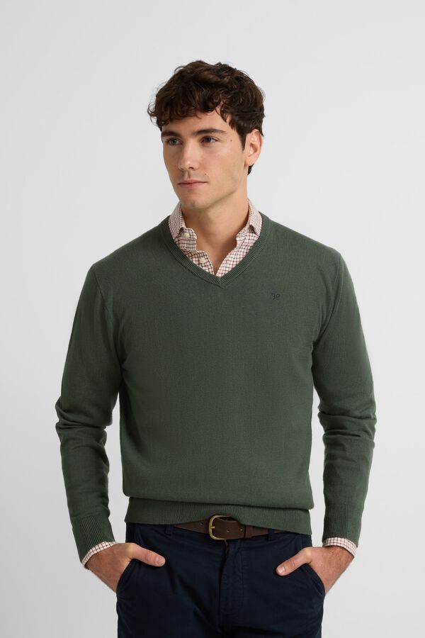 Silbon Suéter liso com gola em bico Verde