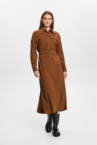 Cortefiel Single-colour midi shirt dress in LENZING™ ECOVERO viscose™ Brown