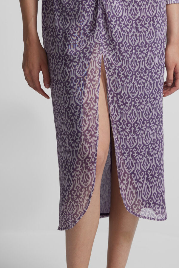 Silbon Saia midi estampado Ikat com abertura Roxo