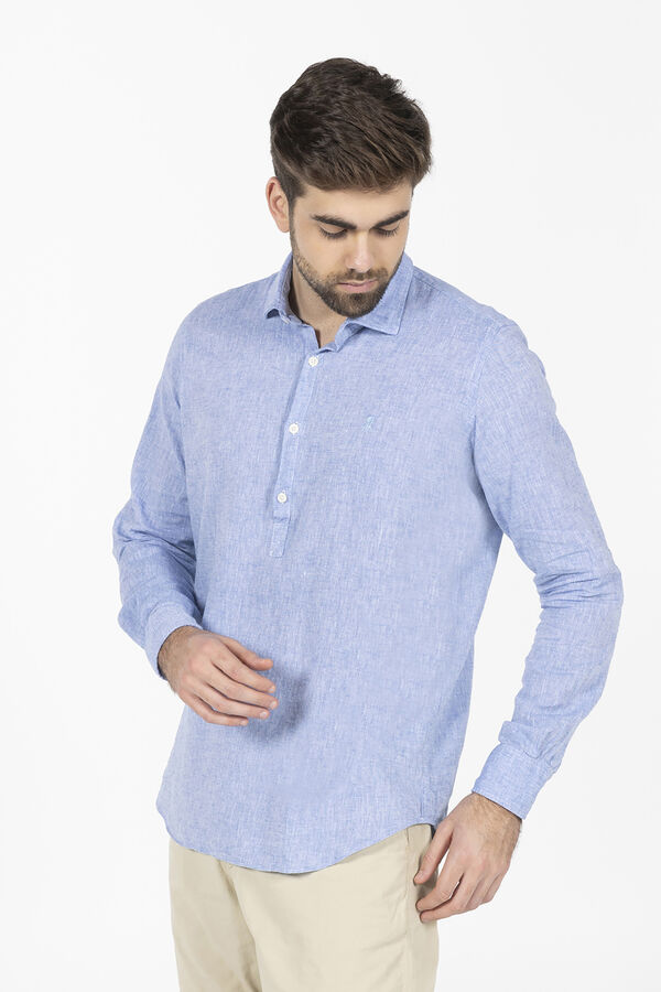 Cortefiel Linen and cotton polo shirt Blue