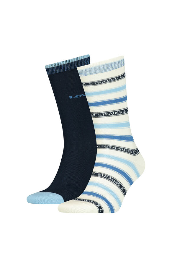 Cortefiel Unisex striped calf-length socks. Pack of 2 pairs. Blue