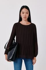 Cortefiel Pleated blouse Dark brown