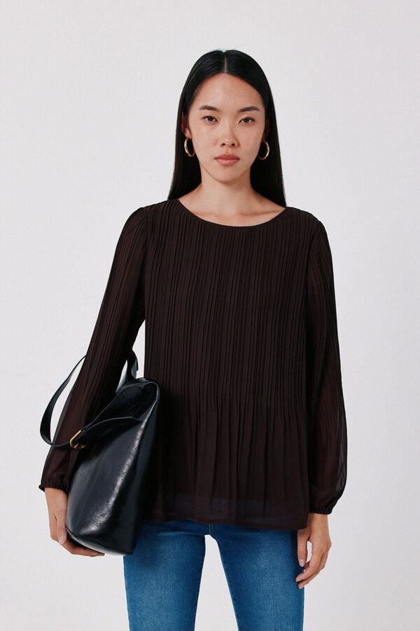 Cortefiel Pleated blouse Dark brown