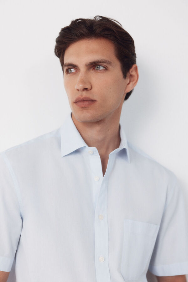 Cortefiel Striped short sleeve shirt Blue