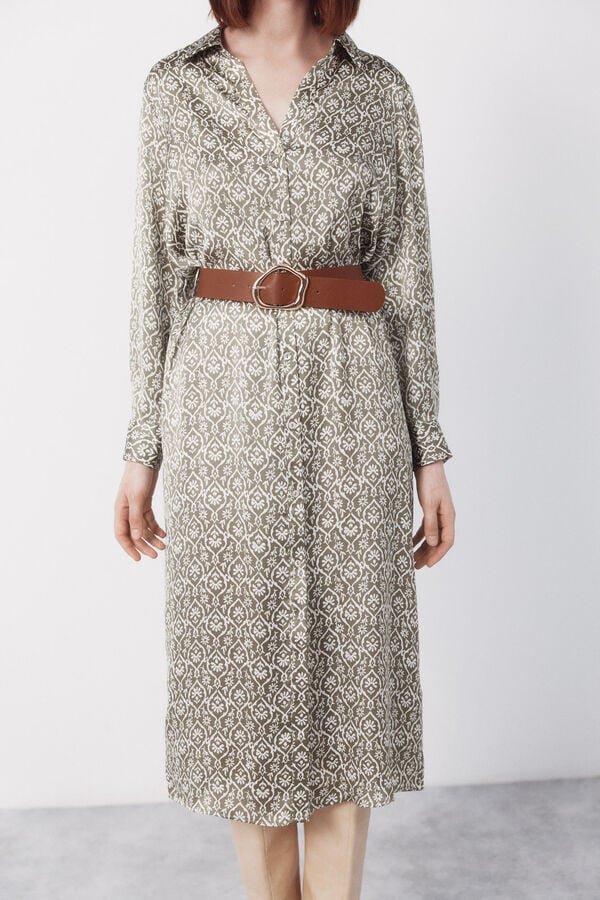 Cortefiel Satin shirt dress Printed green