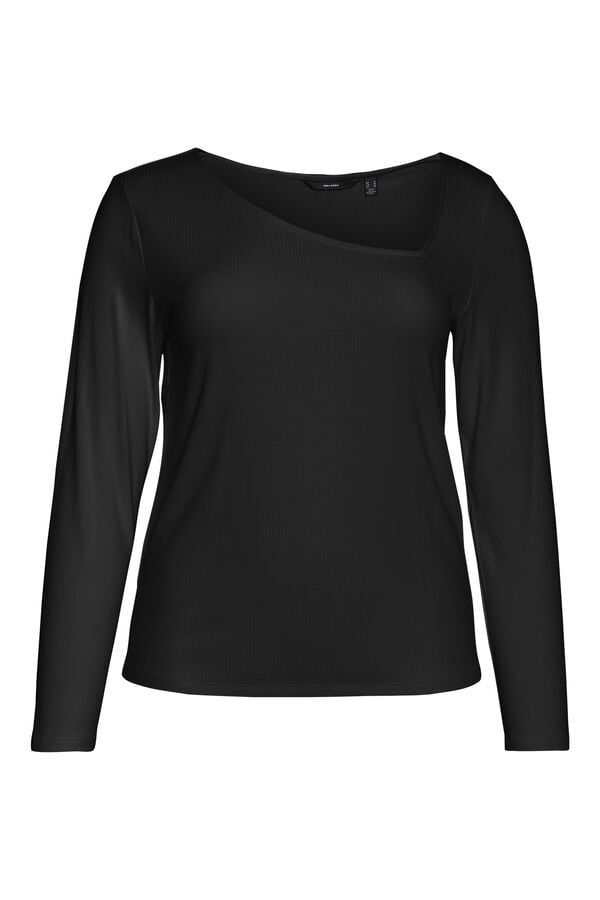 Cortefiel Plus size asymmetric neckline T-shirt  Black
