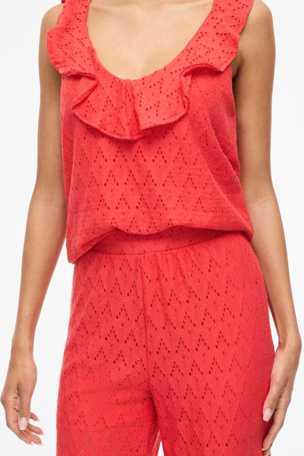 Vila Top de mulher com folhos em algod&atilde;o Vermelho