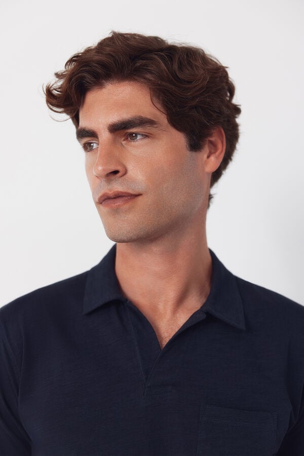 Cortefiel Plain slub polo shirt Navy