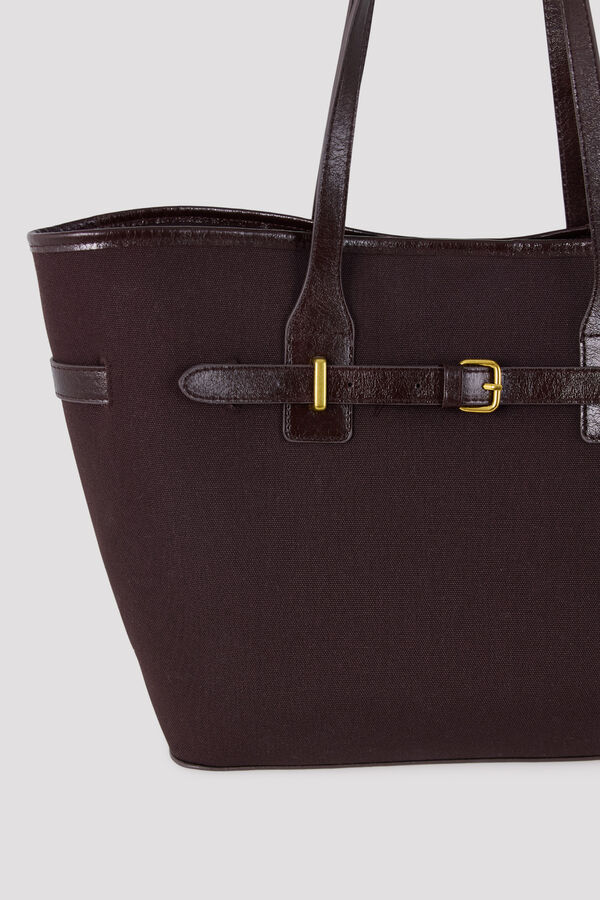 Cortefiel Mala tote bag em lona Castanho