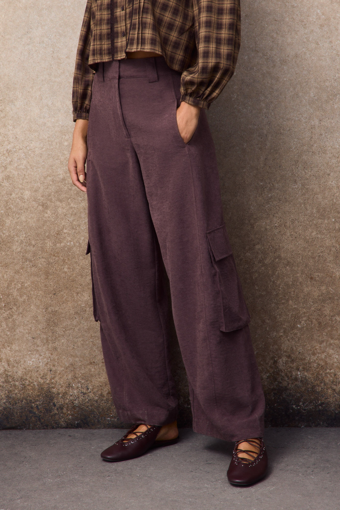 Slowlove Satin-finish cargo trousers