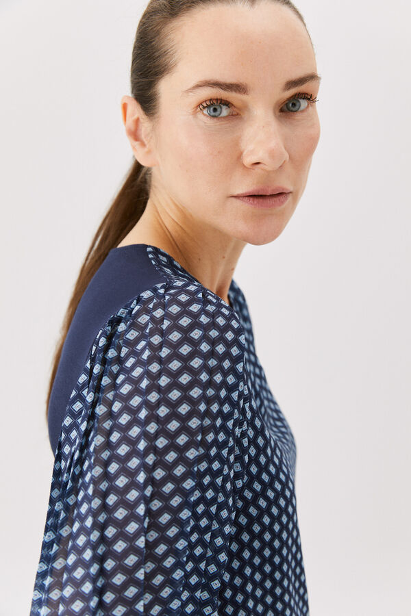Cortefiel Combined jersey-knit and crepe top Printed blue