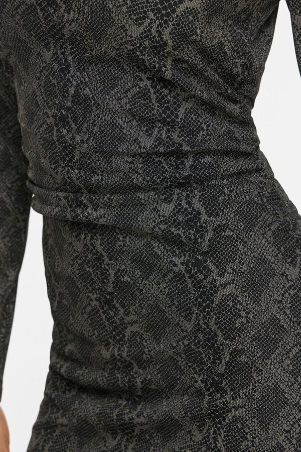 Vila Vestido midi estampado animal Preto