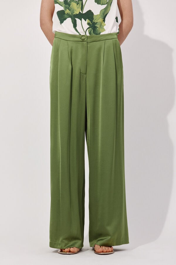 Cortefiel Palazzo trousers with pleats Green