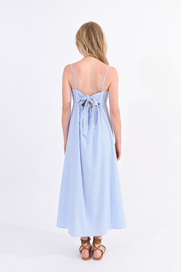 Cortefiel Long dress with printed motif and tie detail Blue