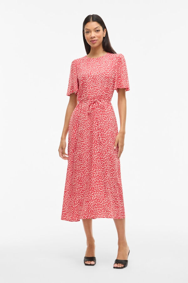 Vila Viscose short sleeve midi dress Printed red