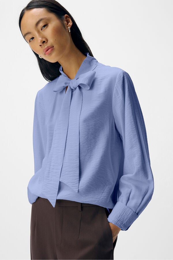 Object Blusa de laço de viscose Azul
