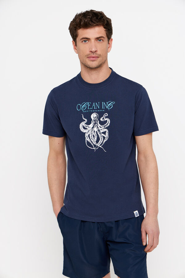 Cortefiel Camiseta gráfica pulpo Azul marino