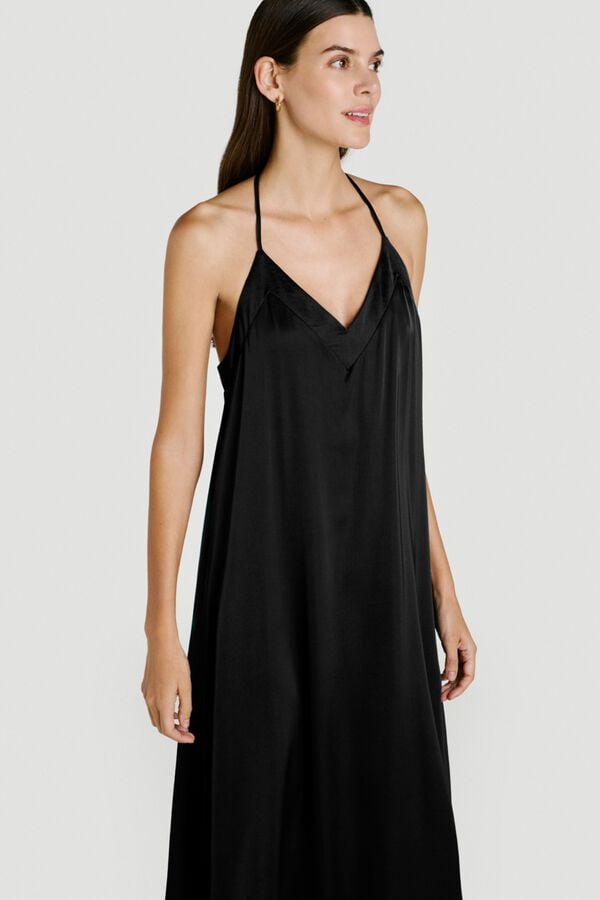 Vila Long lace strap dress Black