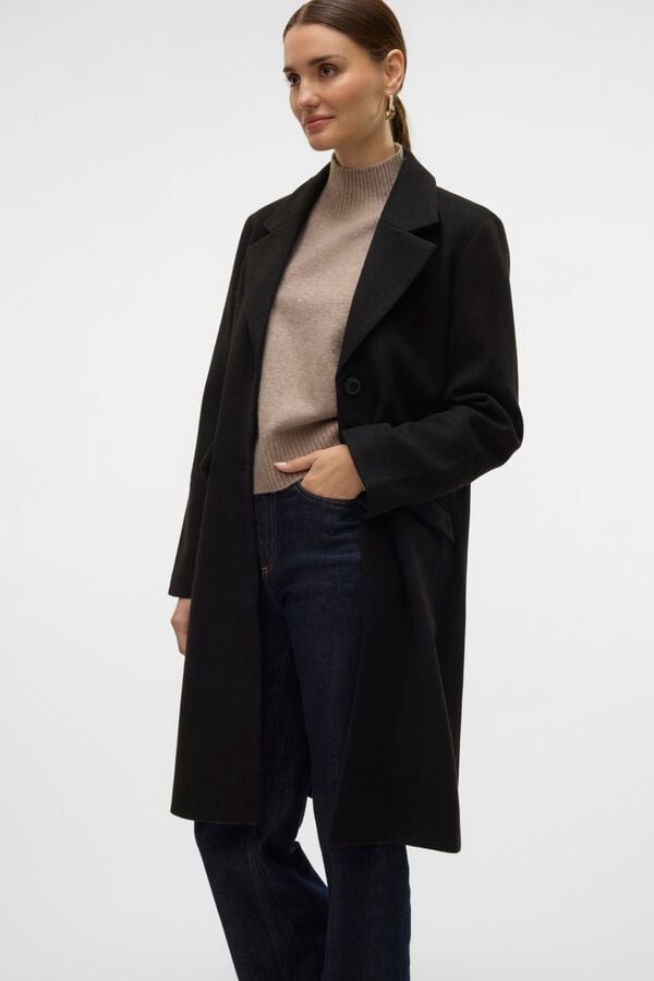 Vero Moda Sobretudo comprido com aba Preto
