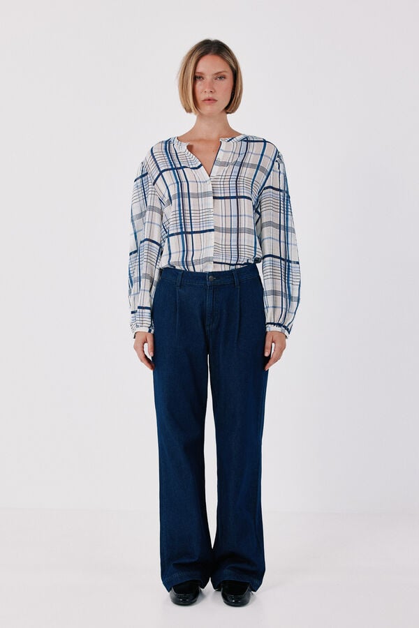 Cortefiel Plaid print blouse Printed blue