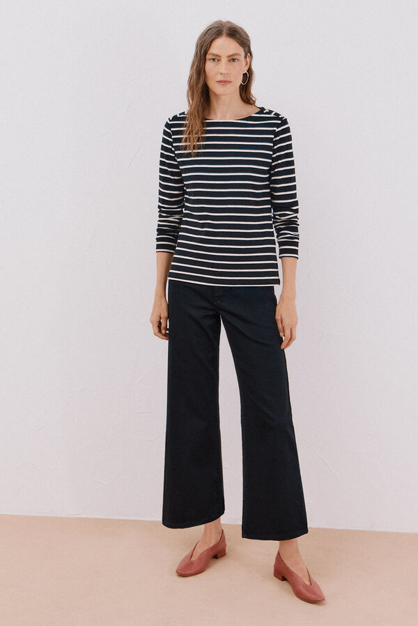 Cortefiel Boat neck T-shirt with buttons Printed white