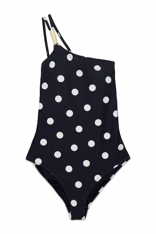 Cortefiel Asymmetric shaping swimsuit Printed white