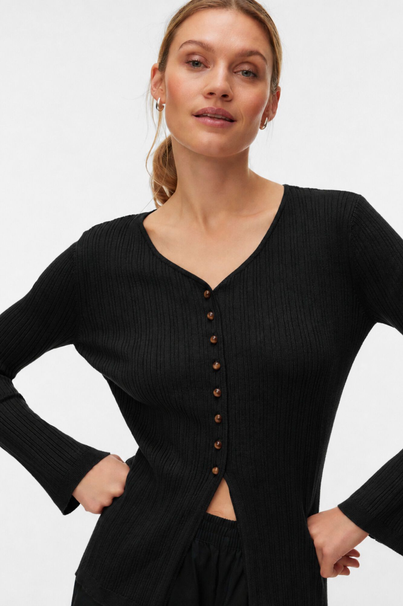 Vero Moda Cardig&atilde; canelado gola em bico