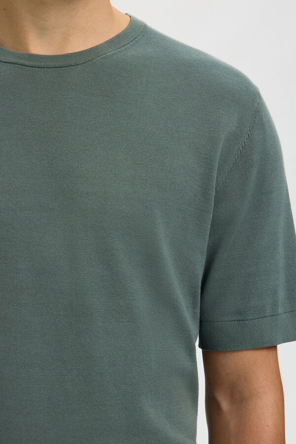 Selected T-shirt de manga curta de homem em malha lisa Verde