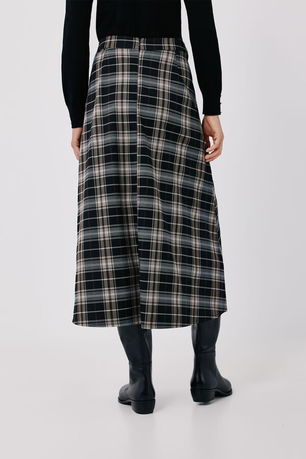 Cortefiel Plaid midi skirt Printed blue