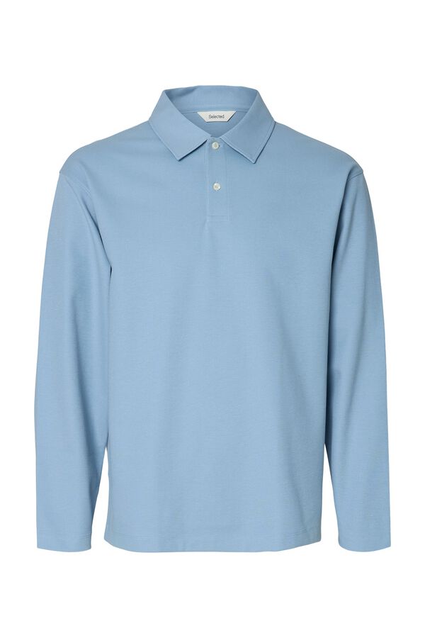 Selected Polo manga comprida relax Azul