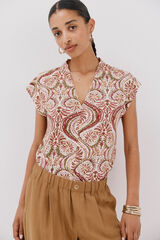 Cortefiel Printed t-shirt with gathered V neckline Multicolour