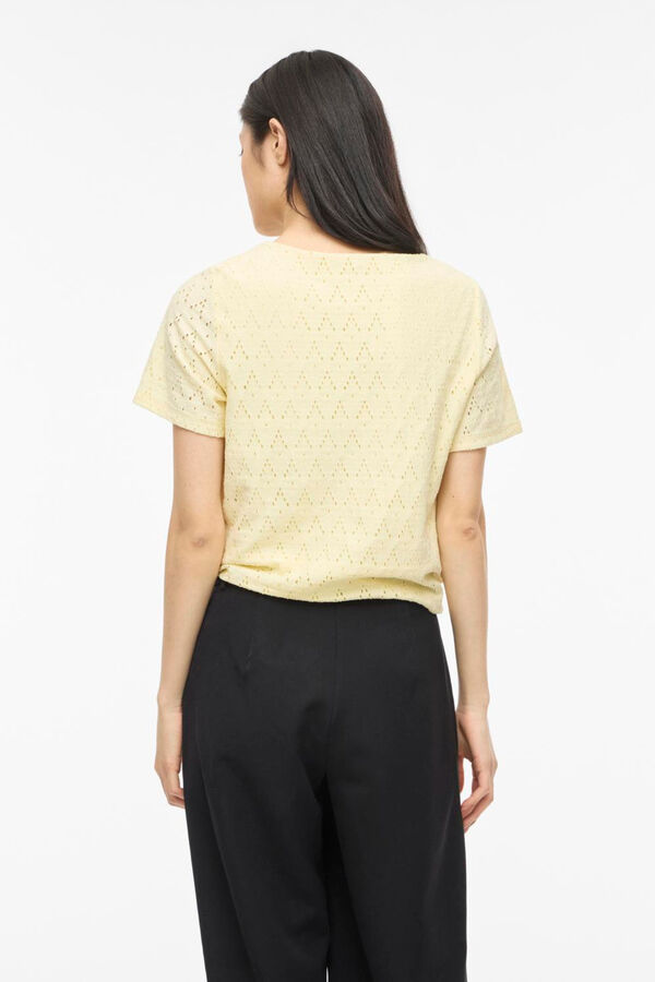 Vila Cotton openwork short sleeve top Yellow