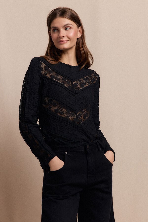 Slowlove Combined lace top Black