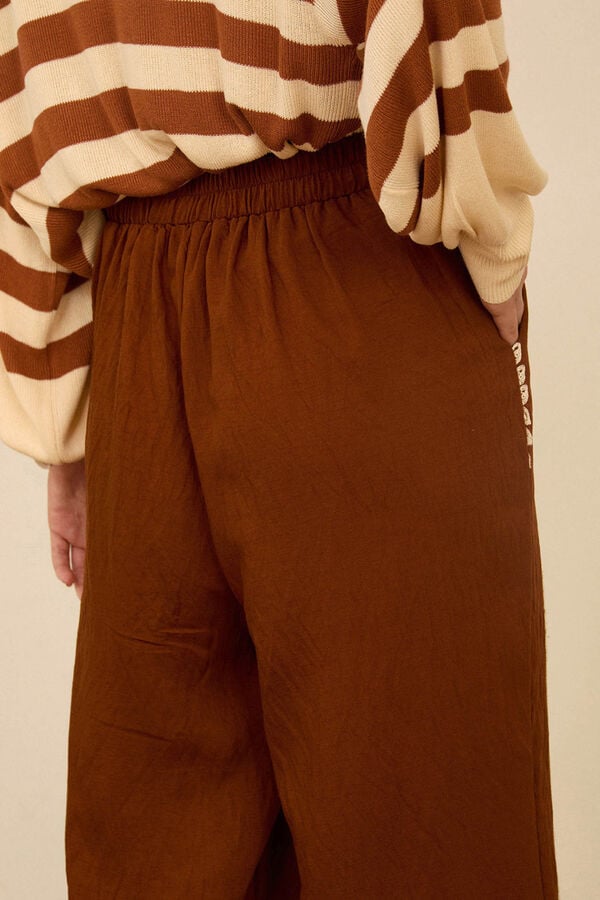 Meisie Embroidered long trousers Brown