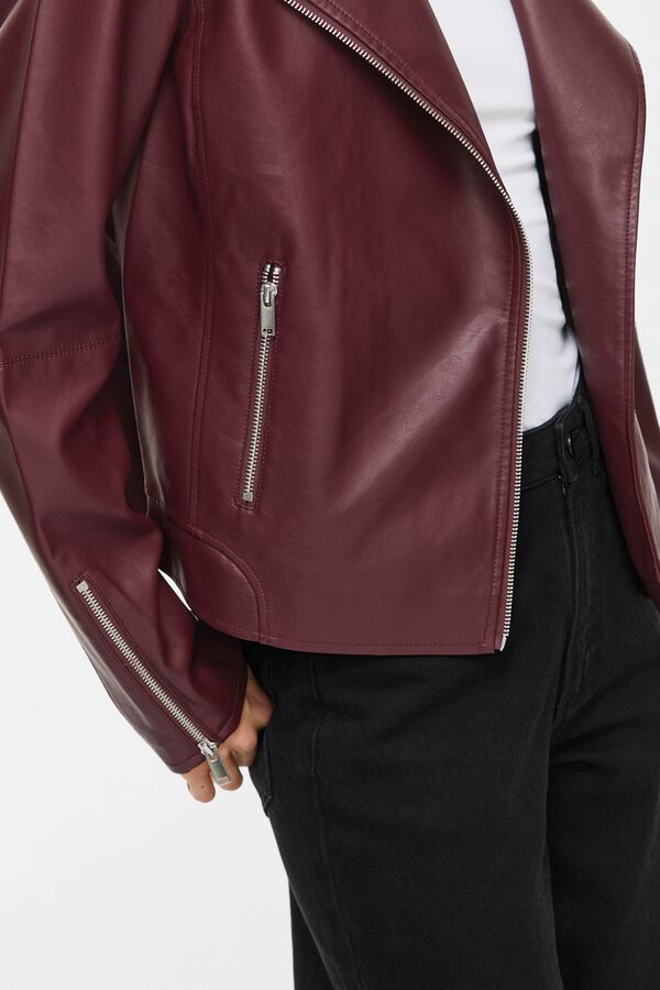 Vila Faux leather biker jacket Maroon
