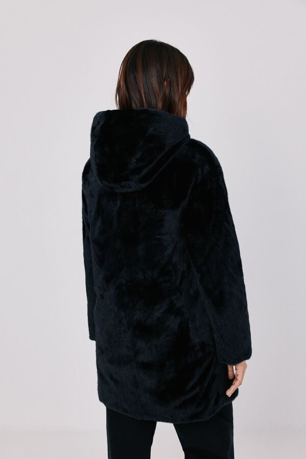 Cortefiel Anorak acolchado reversible efecto pelo Negro